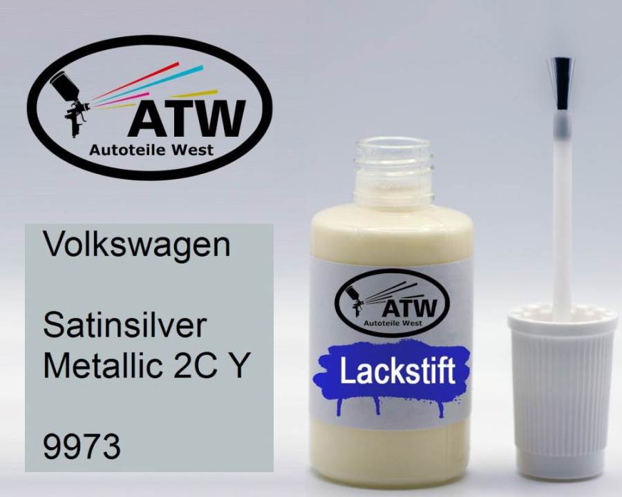 Volkswagen, Satinsilver Metallic 2C Y, 9973: 20ml Lackstift, von ATW Autoteile West.